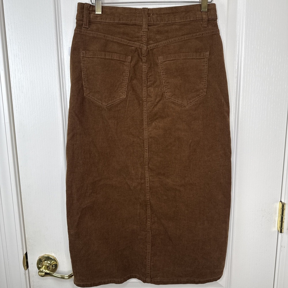 Time and Tru Women's SIZE 0 Corduroy Midi Skirt with Front Slit BROWN - Picture 3 of 6